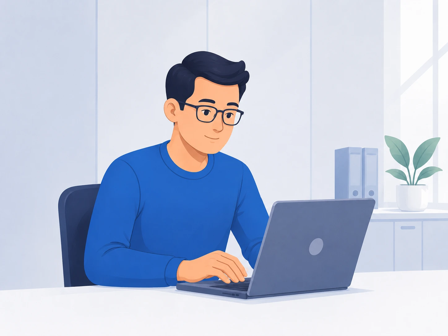 Person at work reading a voicemail summary between tasks