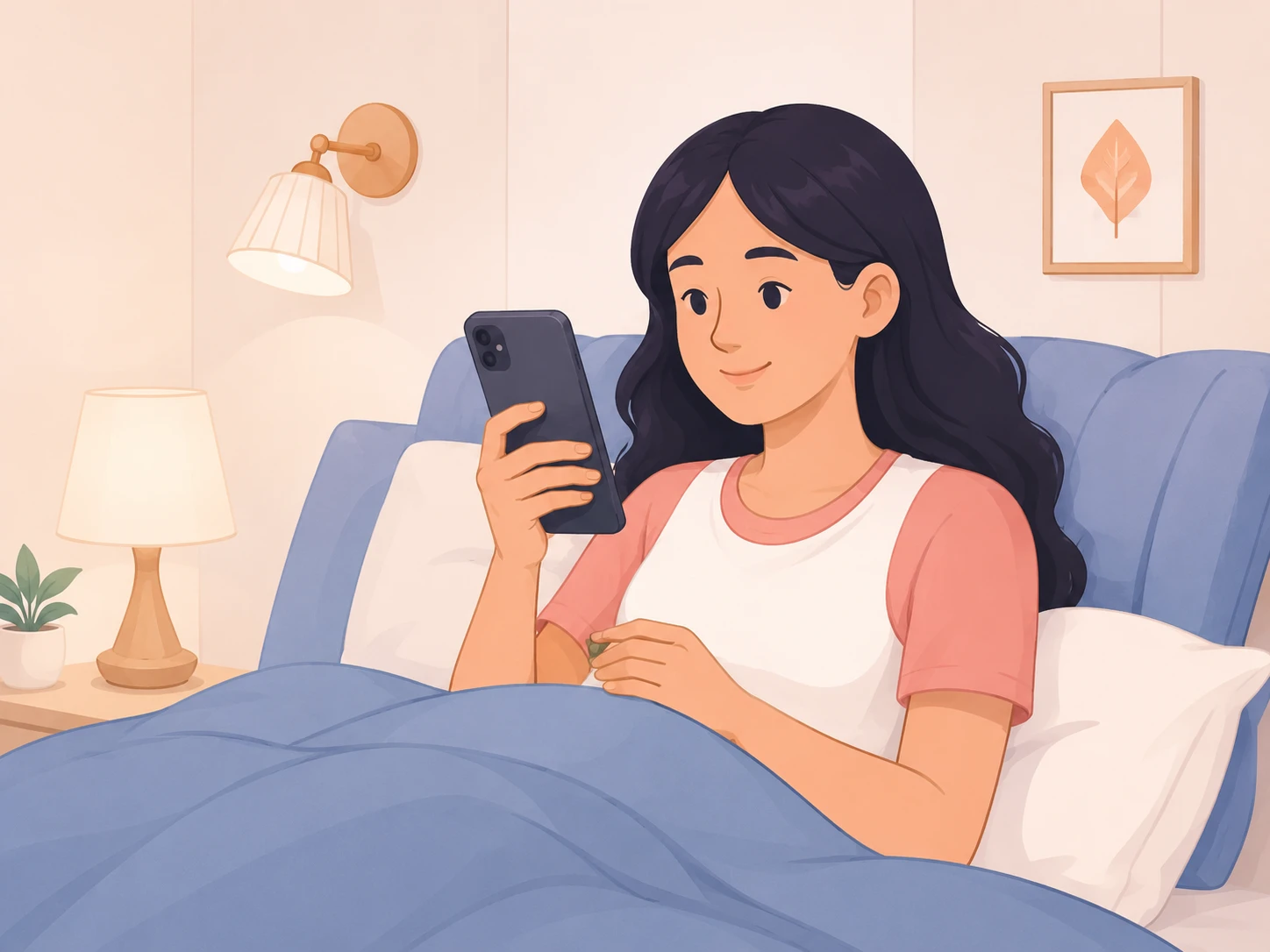 Person at home in the evening catching up on voicemail
